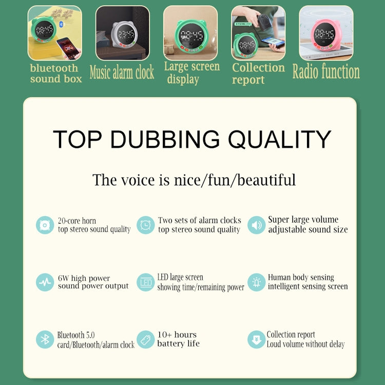 FF-G60Q Cute Bluetooth Speaker Alarm Clock Support FM / TF Card Wireless Mini Clock