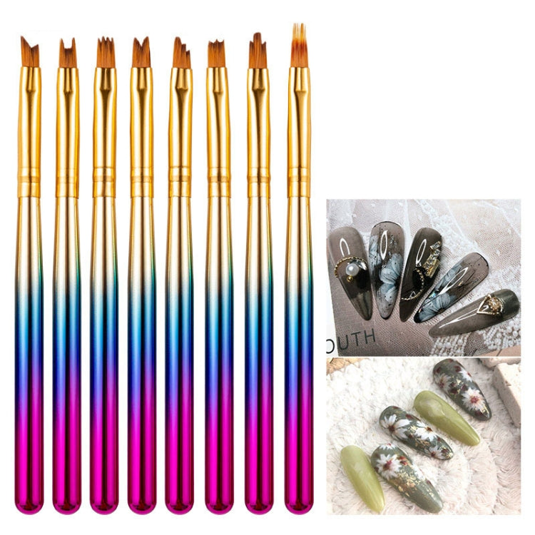 8  In 1 Nail Art Flower Pen Painted Pen Rainbow Gradient French Phototherapy Nail Pen(Flower Petal Pen)