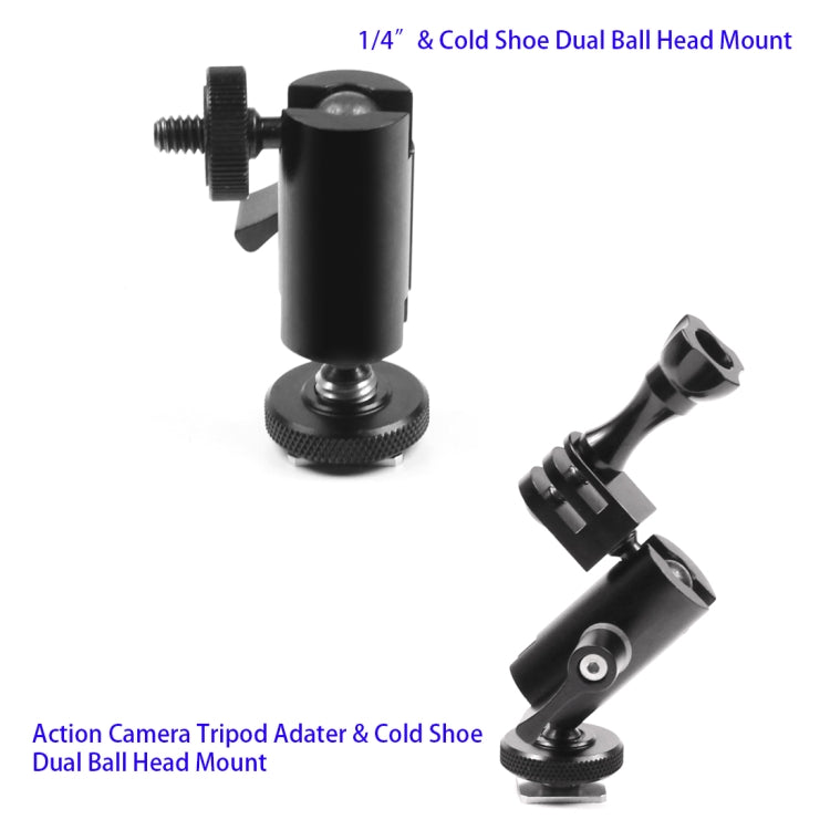 Type B Magic Arm Dual BallHead Cold Shoe 1/4 Inch Mount Adapter for GoPro Hero11 Black / HERO10 Black /9 Black /8 Black /7 /6 /5 /5 Session /4 Session /4 /3+ /3 /2 /1, DJI Osmo Action and Other Action Cameras