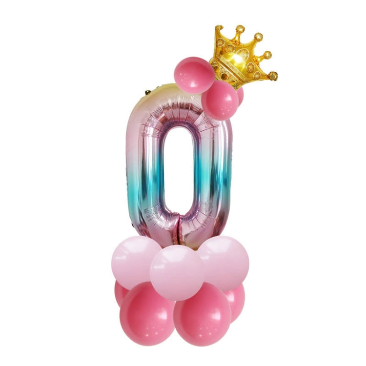 2 Sets T2001 Birthday Gradient Digital Crown Aluminum Film Balloon Set