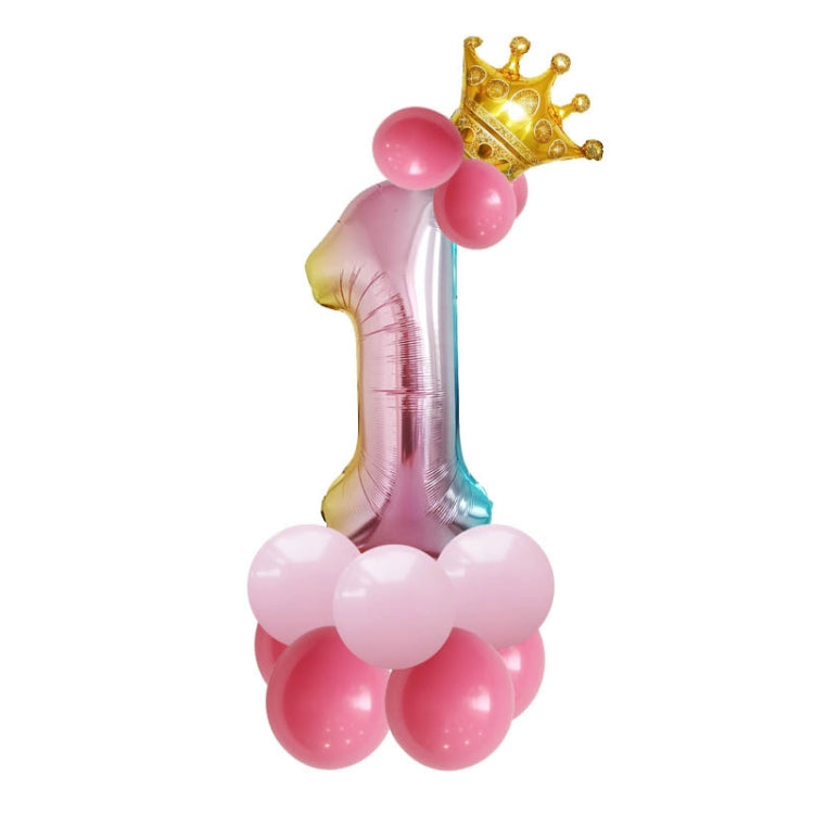 2 Sets T2001 Birthday Gradient Digital Crown Aluminum Film Balloon Set