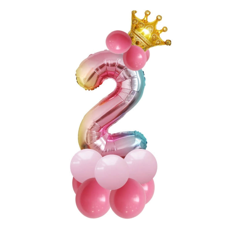 2 Sets T2001 Birthday Gradient Digital Crown Aluminum Film Balloon Set