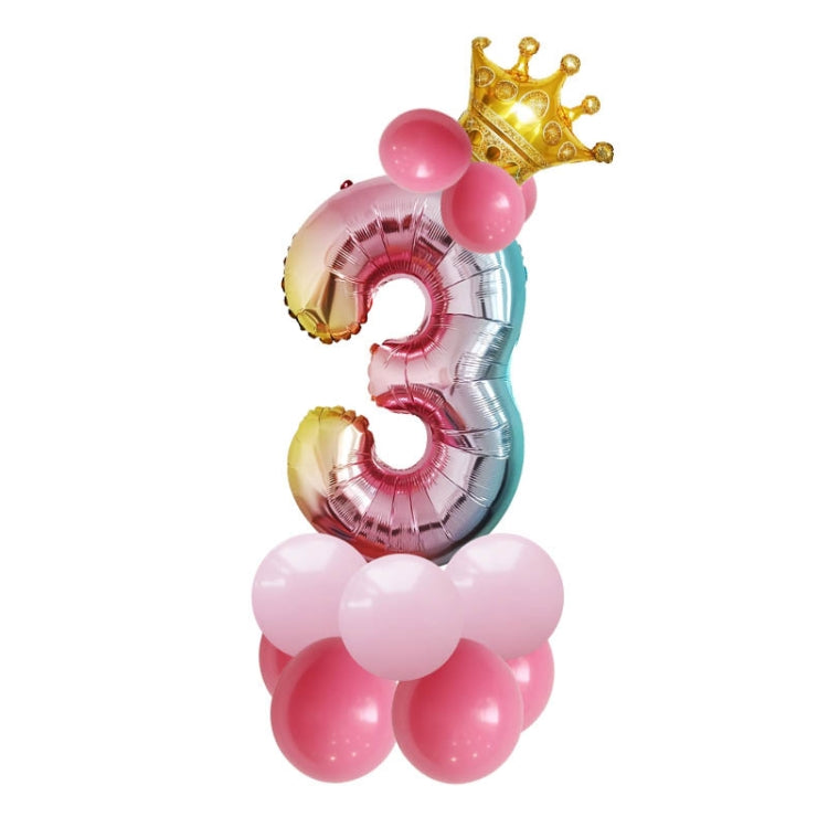 2 Sets T2001 Birthday Gradient Digital Crown Aluminum Film Balloon Set
