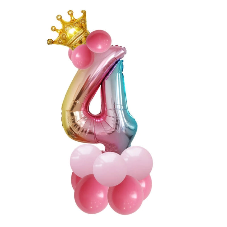 2 Sets T2001 Birthday Gradient Digital Crown Aluminum Film Balloon Set