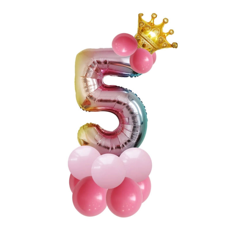 2 Sets T2001 Birthday Gradient Digital Crown Aluminum Film Balloon Set