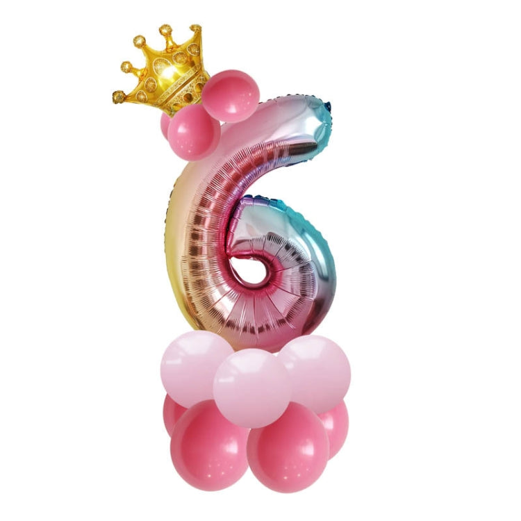 2 Sets T2001 Birthday Gradient Digital Crown Aluminum Film Balloon Set