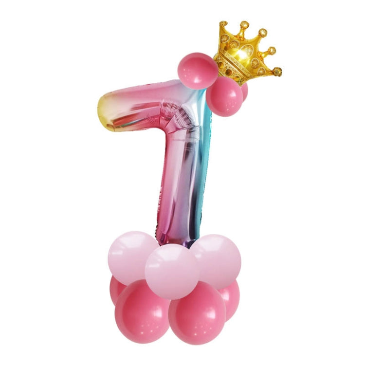2 Sets T2001 Birthday Gradient Digital Crown Aluminum Film Balloon Set