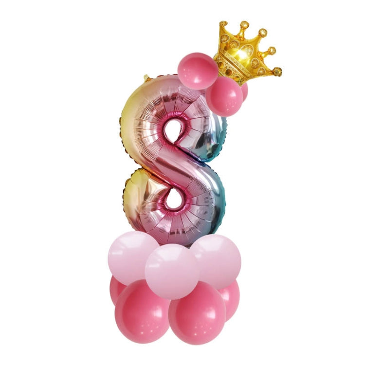 2 Sets T2001 Birthday Gradient Digital Crown Aluminum Film Balloon Set