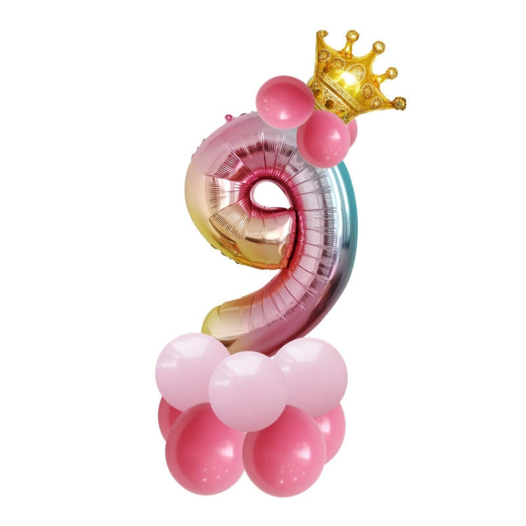 2 Sets T2001 Birthday Gradient Digital Crown Aluminum Film Balloon Set