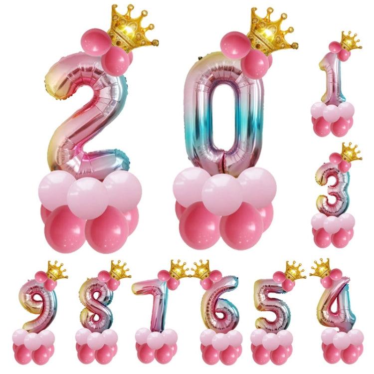 2 Sets T2001 Birthday Gradient Digital Crown Aluminum Film Balloon Set