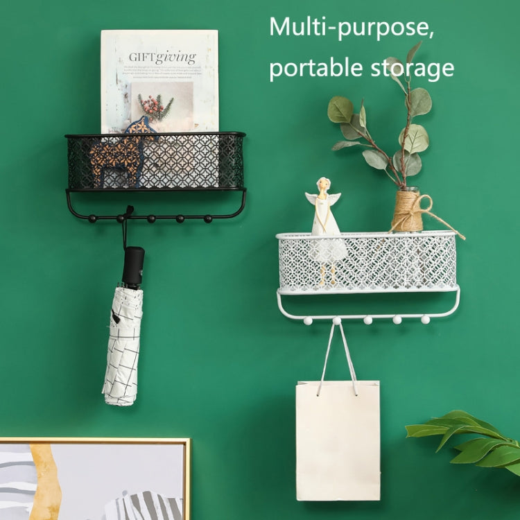 CK0457 Wrought Iron Wall Rack Clothes Key Hook Clothes Storage Wall Hanging Basket, Color: Black