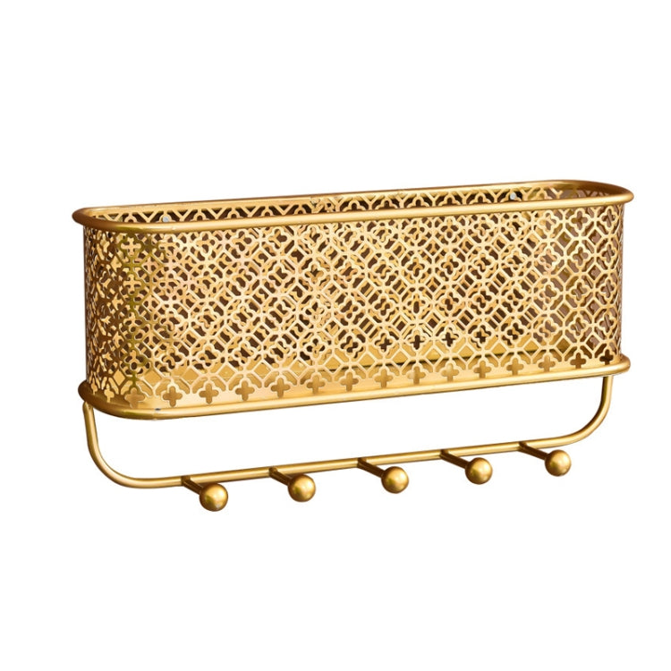 CK0457 Wrought Iron Wall Rack Clothes Key Hook Clothes Storage Wall Hanging Basket, Color: Gold
