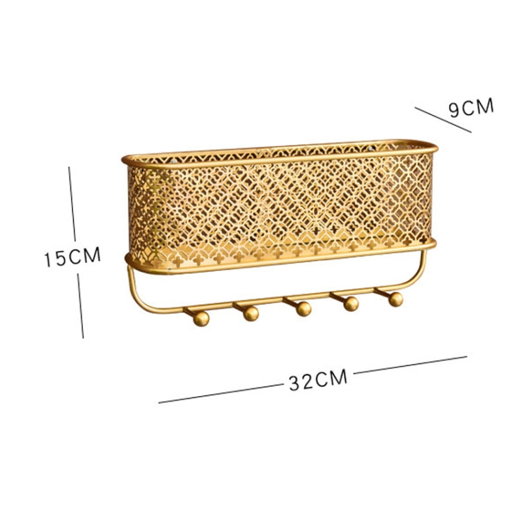 CK0457 Wrought Iron Wall Rack Clothes Key Hook Clothes Storage Wall Hanging Basket, Color: Gold