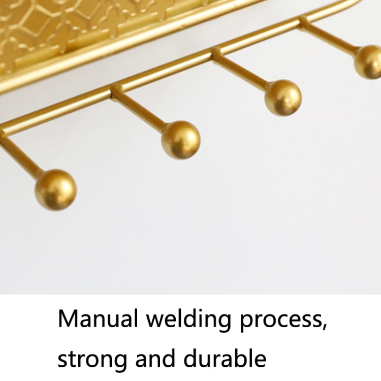 CK0457 Wrought Iron Wall Rack Clothes Key Hook Clothes Storage Wall Hanging Basket, Color: Gold