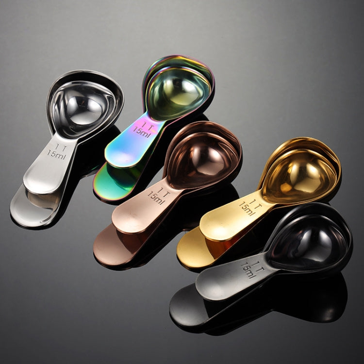 2 PCS 304 Stainless Steel Measuring Cup Spoon Gourd Shape Tea Spoon Kitchen Baking Supplies, Specification: Samll 15ml (Rose Gold)