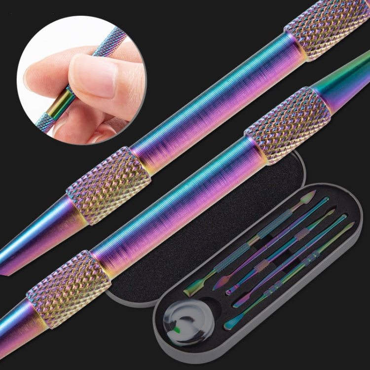 Nail Art Tool Set Smoke Cream Spoon Stainless Steel Steel Push Smoke Oil Spoon, Specification: 6 In 1 Color Titanium