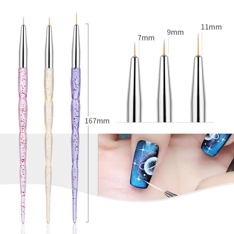 3 Sets Nail Pen Set Phototherapy Drawline Pen Painted Pen Flash Powder Pen Rod Smudge Carving Pen,Style: 3 In 1 Drawline