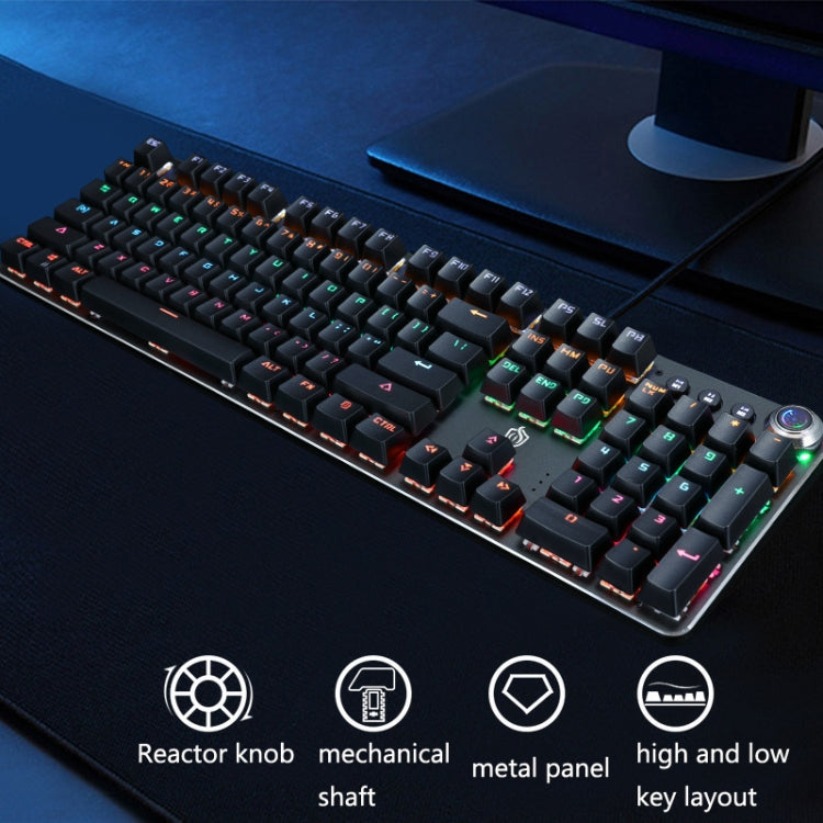 K820A 104 Keys Office Computer Game Internet Cafe Green Shaft Mechanical Keyboard, Cabel Length:1.6m(Black)