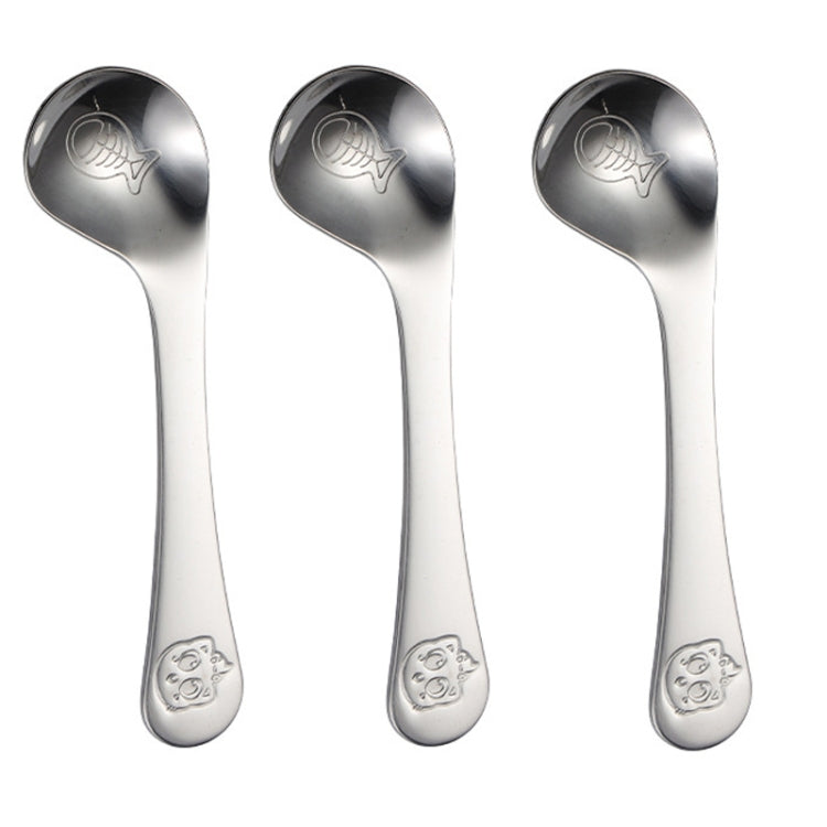 3 PCS  304 Stainless Steel Baby Eating Elbow Training Spoon Cartoon Pattern Baby Practice Spoon