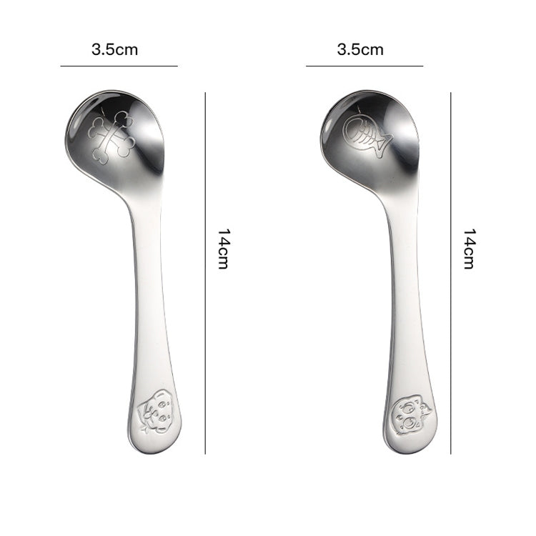 3 PCS  304 Stainless Steel Baby Eating Elbow Training Spoon Cartoon Pattern Baby Practice Spoon