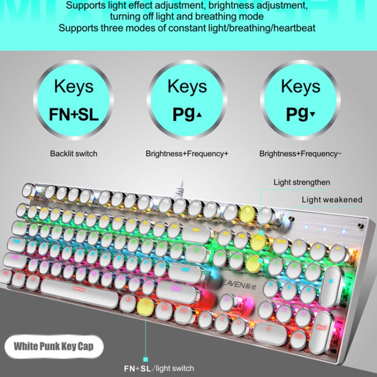 104 Keys Green Shaft RGB Luminous Keyboard Computer Game USB Wired Metal Mechanical Keyboard, Cabel Length:1.5m, Style: Double Imposition Version (White Blue)