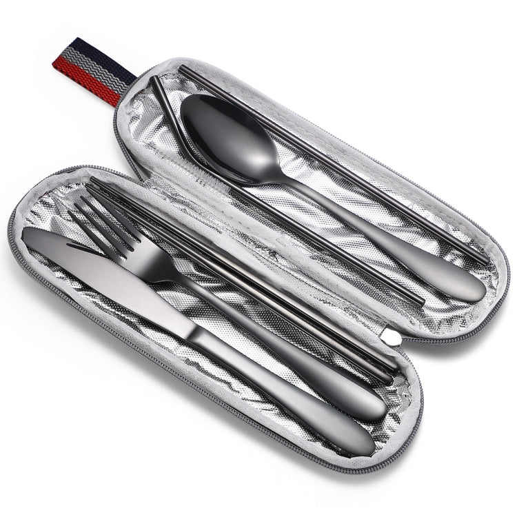7 in 1 Cutlery Spoon Chopsticks And Straw Set Stainless Steel Portable Cutlery Set, Specification: Silver + Light Bag