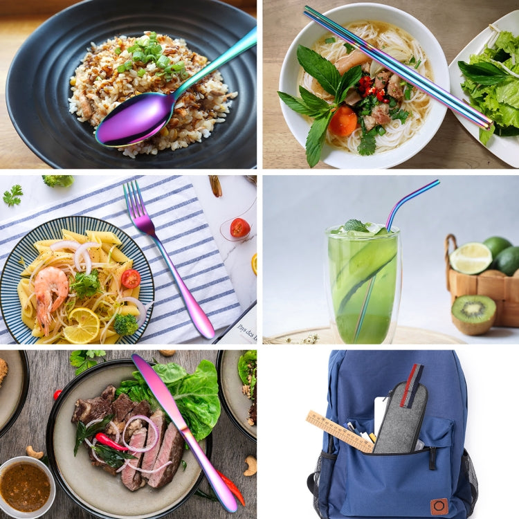 7 in 1 Cutlery Spoon Chopsticks And Straw Set Stainless Steel Portable Cutlery Set, Specification: Silver + Light Bag