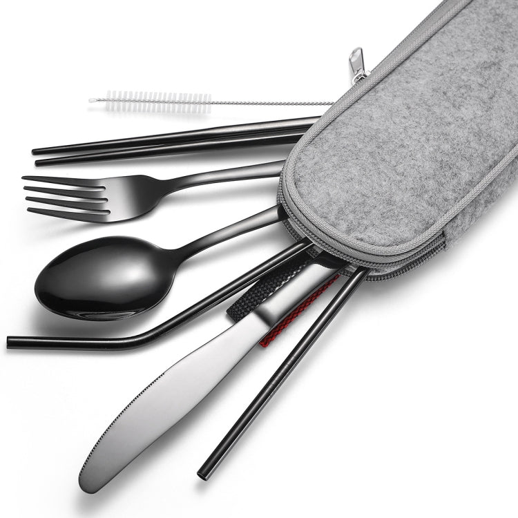 7 in 1 Cutlery Spoon Chopsticks And Straw Set Stainless Steel Portable Cutlery Set, Specification: Rose  + Deep Bag
