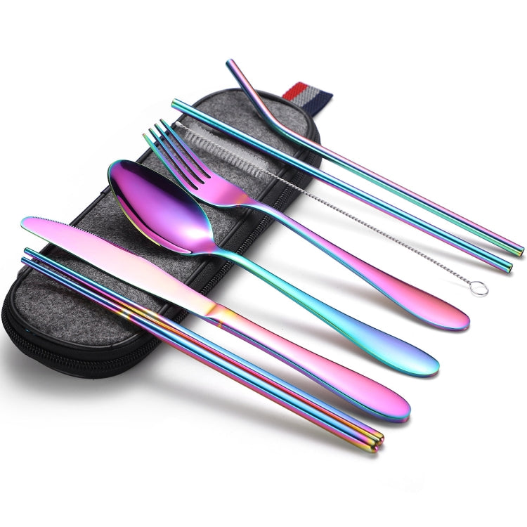 7 in 1 Cutlery Spoon Chopsticks And Straw Set Stainless Steel Portable Cutlery Set, Specification: Symphony + Deep Bag