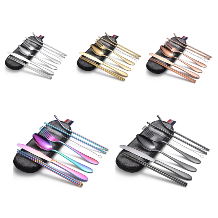 7 in 1 Cutlery Spoon Chopsticks And Straw Set Stainless Steel Portable Cutlery Set, Specification: Symphony + Deep Bag