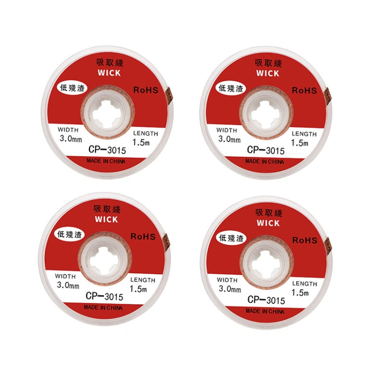 4 PCS Silk Wire Deficiency Tin With Low Residue Strip BGA To Remove Tin Welding Strip Electronic Maintenance Welding Material, Model: CP-3015 3.0mm x 1.5m