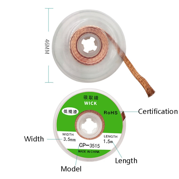 4 PCS Silk Wire Deficiency Tin With Low Residue Strip BGA To Remove Tin Welding Strip Electronic Maintenance Welding Material, Model: CP-3515 3.5mm x 1.5m