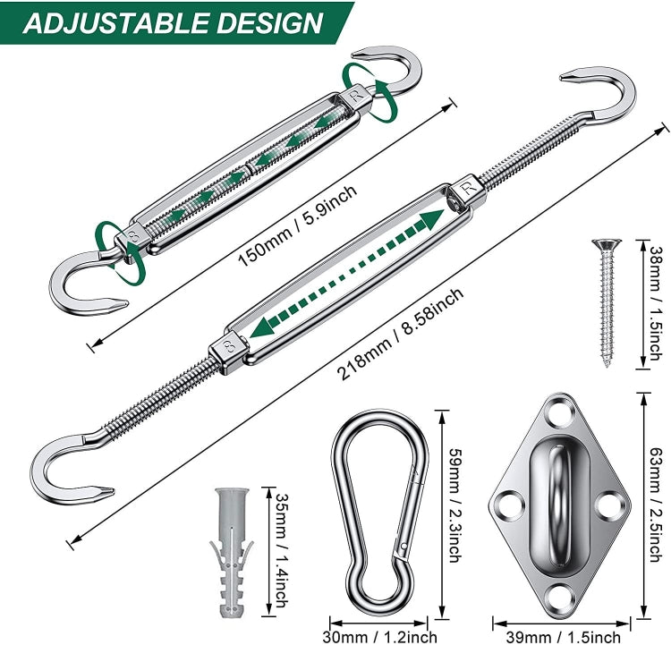 24 in 1 304 Stainless Steel Fixed Shade Sail Accessories Diamond Buckle Flower Basket Spring Buckle, Spec: M8 Set