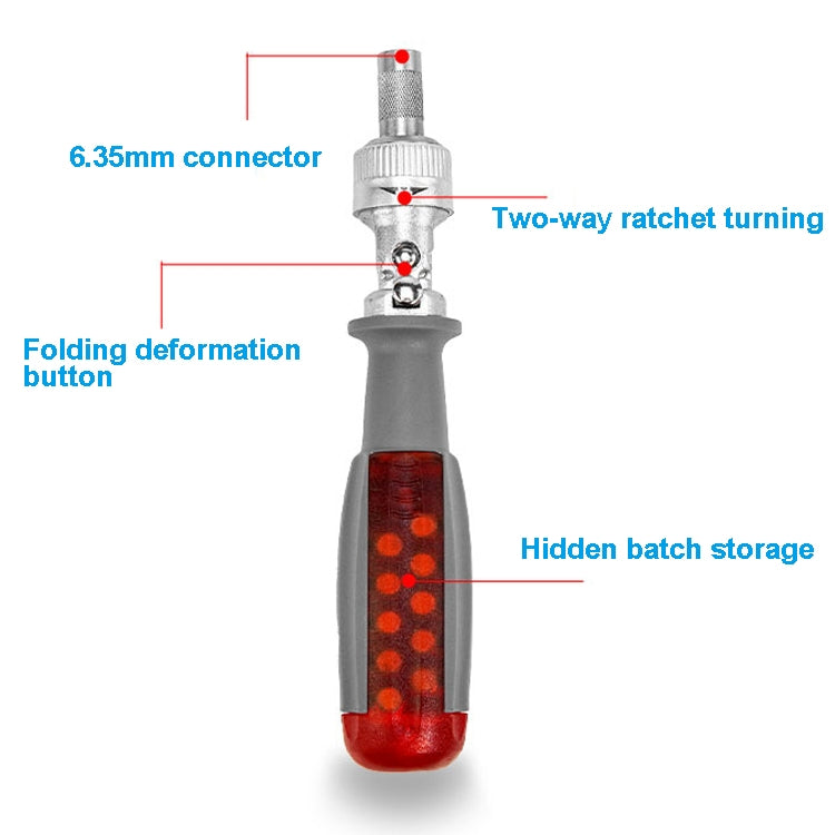 LT001 180 Degree 6.35mm Alloy Elbow Ratchet Screwdriver Set With 10 Screwdriver Bits