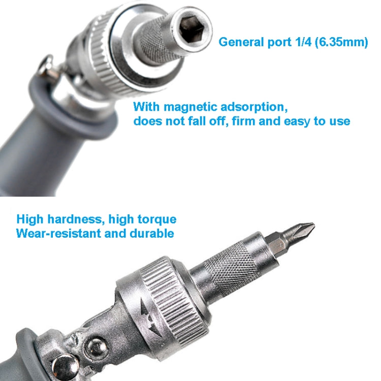LT001 180 Degree 6.35mm Alloy Elbow Ratchet Screwdriver Set With 10 Screwdriver Bits