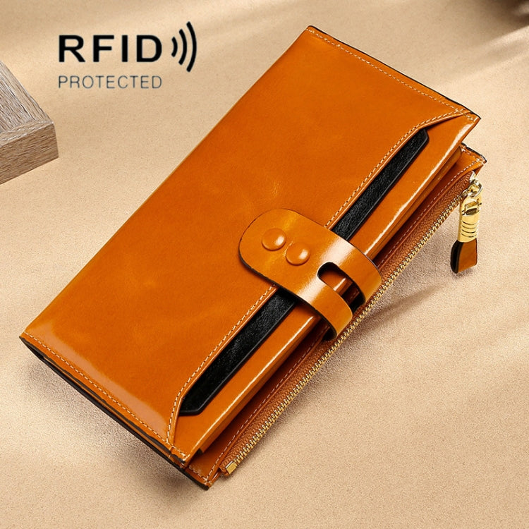 Leather Lady Wallet Multi-Card Slot Retro Oil Wax Leather Wallet Long Type RFID Anti-Theft Brush Clutch