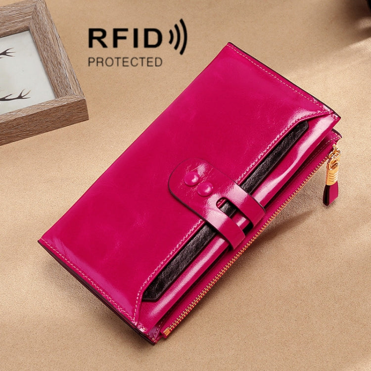 Leather Lady Wallet Multi-Card Slot Retro Oil Wax Leather Wallet Long Type RFID Anti-Theft Brush Clutch