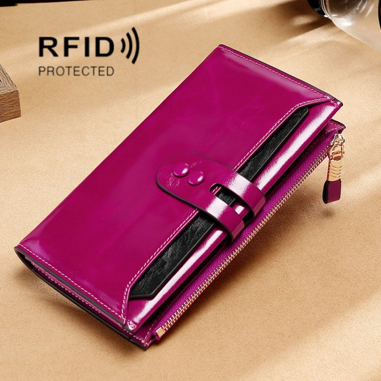 Leather Lady Wallet Multi-Card Slot Retro Oil Wax Leather Wallet Long Type RFID Anti-Theft Brush Clutch
