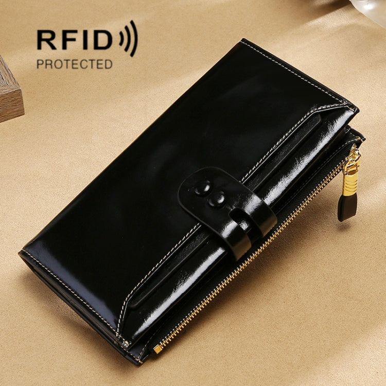 Leather Lady Wallet Multi-Card Slot Retro Oil Wax Leather Wallet Long Type RFID Anti-Theft Brush Clutch