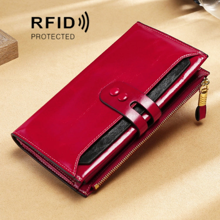 Leather Lady Wallet Multi-Card Slot Retro Oil Wax Leather Wallet Long Type RFID Anti-Theft Brush Clutch