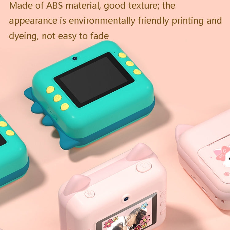 P1 Children Camera Printer Digital Toys Pocket Student Homework Mistakes Collections Printer, Style: Green Dinosaur + 16G