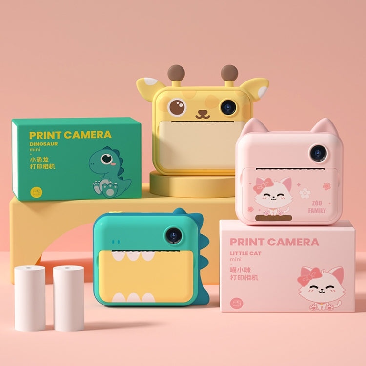 P1 Children Camera Printer Digital Toys Pocket Student Homework Mistakes Collections Printer, Style: Pink Cat + 16G