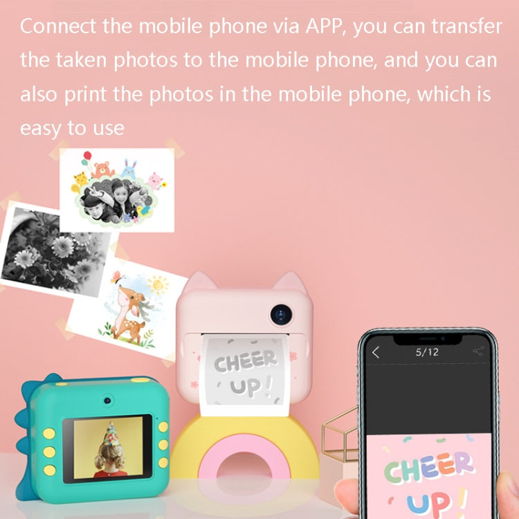 P1 Children Camera Printer Digital Toys Pocket Student Homework Mistakes Collections Printer, Style: Pink Cat + 16G