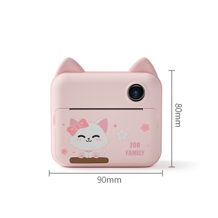 P1 Children Camera Printer Digital Toys Pocket Student Homework Mistakes Collections Printer, Style: Pink Cat + 16G