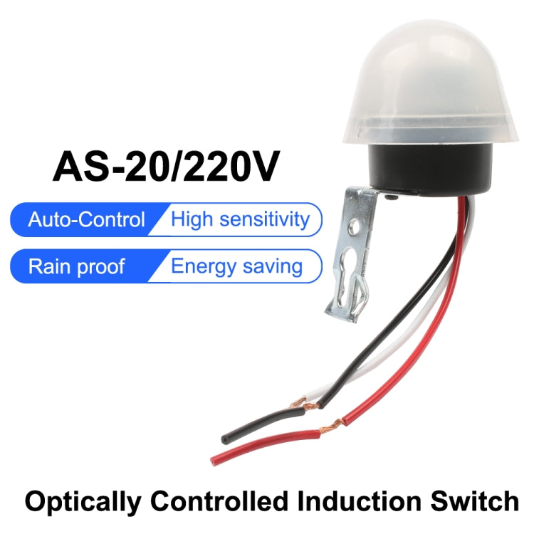 2 PCS AS-20 AC 220V 10A  50Hz Road Lamp Control Switch Rainproof Automatic Light Sensor Switch