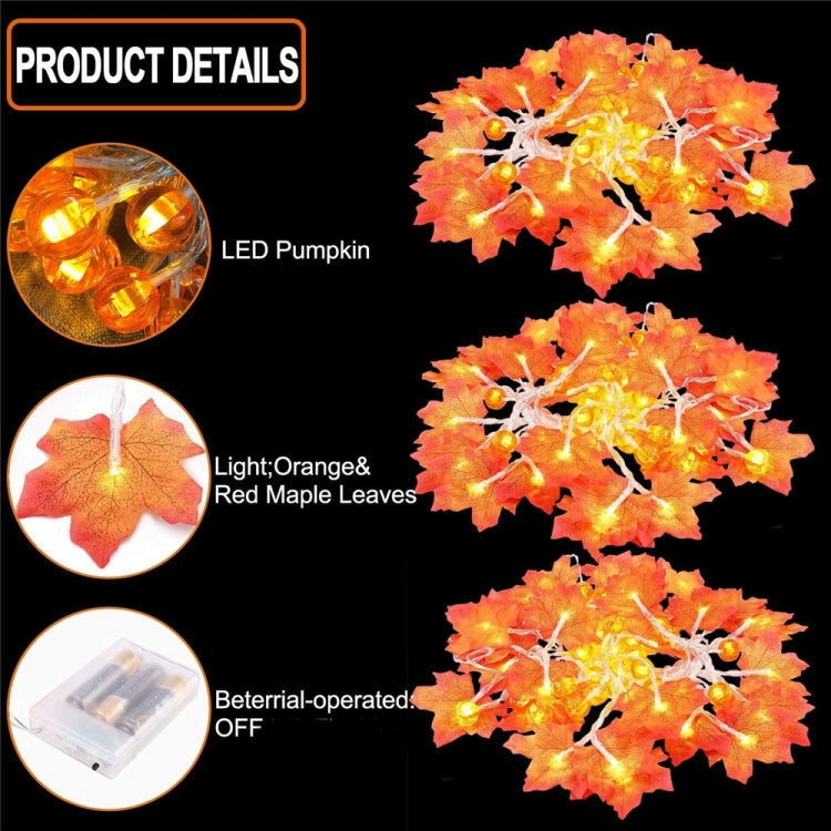 6m 40 LEDs Maple Pumpkin Lantern String Lights Halloween Thanksgiving Garden Party Room Decoration Lights(Warm Light)