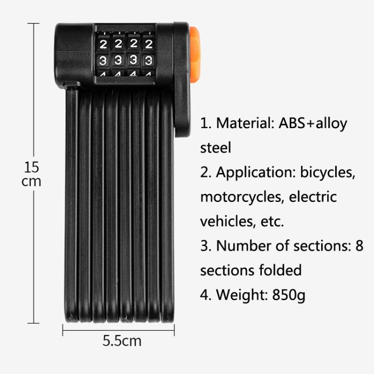 BG-0510 Bicycle Anti-Theft Folding Lock Bicycle Mountain Bike Four-Digit Password Portable Joint Lock(Black)