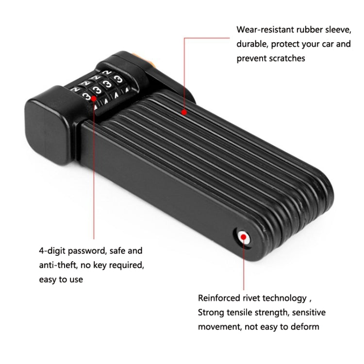 BG-0510 Bicycle Anti-Theft Folding Lock Bicycle Mountain Bike Four-Digit Password Portable Joint Lock(Black)