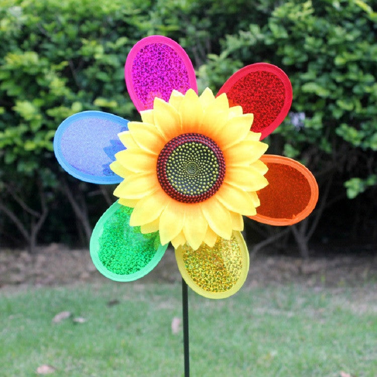3 PCS Colorful Sequins Sunflower Rotating Windmill Garden Decoration