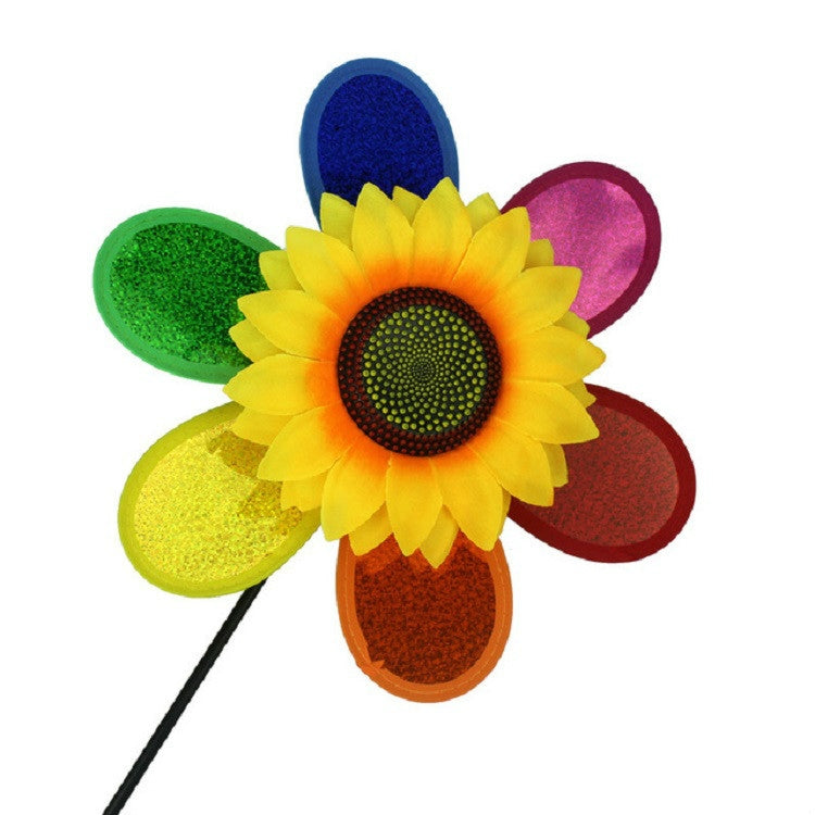3 PCS Colorful Sequins Sunflower Rotating Windmill Garden Decoration